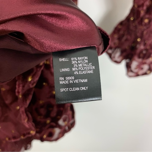 Alex Marie Skyler Burgundy Gold Burnout Velvet Dress Size 4 - Picture 10 of 11
